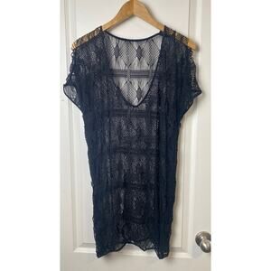 Black Open Net Short Sleeve Swim Cover Tunic Women's Size Medium